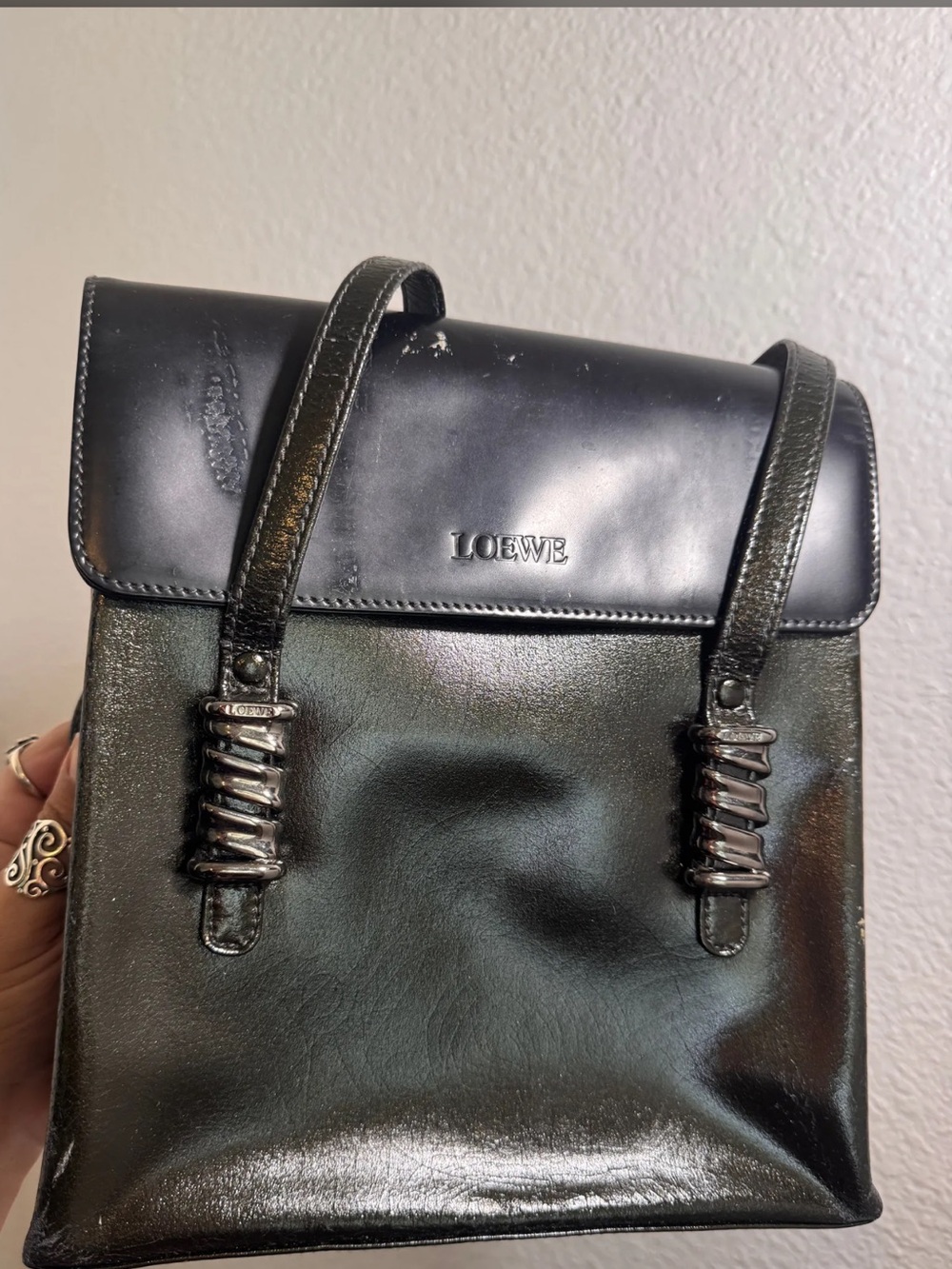 Loewe Shiny Black Leather Top-Handle Mini Bag